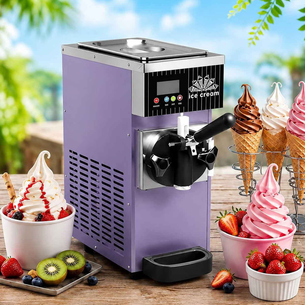 aallwwsso, Gelatiera, 2,5 L, 20 × 40 × 51 cm, 80 g, Viola, acciaio inox, illuminazione LED