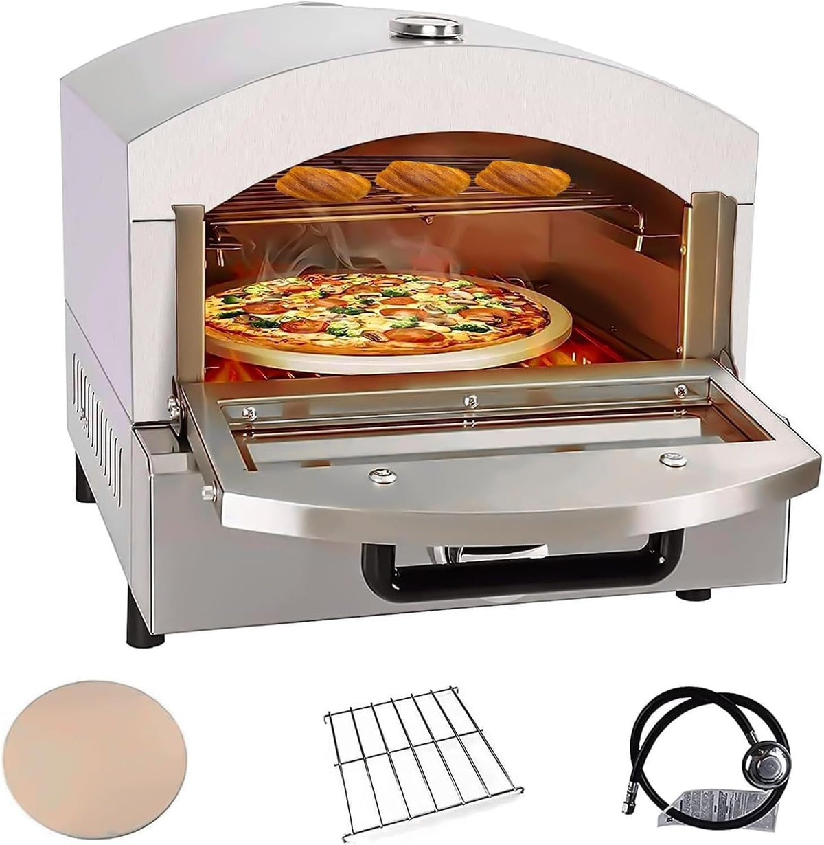 YXYLJOZ, Forno per pizza, 30 cm, 425 x 520 x 410 mm, 8 kg, Argento, acciaio inox