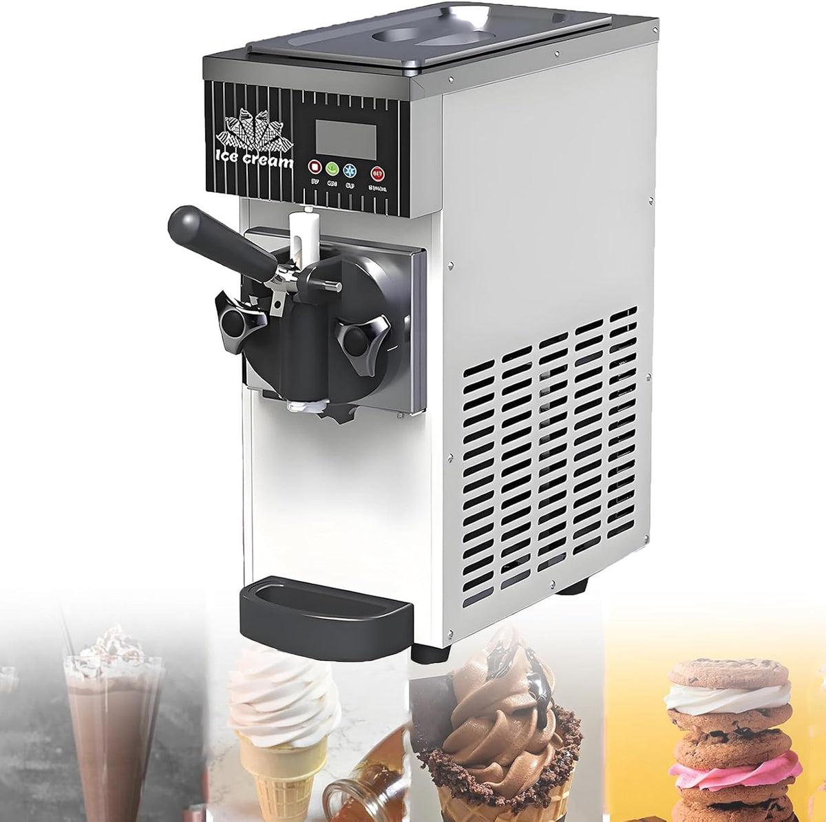 NzEupno, Gelatiera, 8 kg, 750 W, 20 x 40 x 51 cm, Bianco, acciaio inox, illuminazione LED