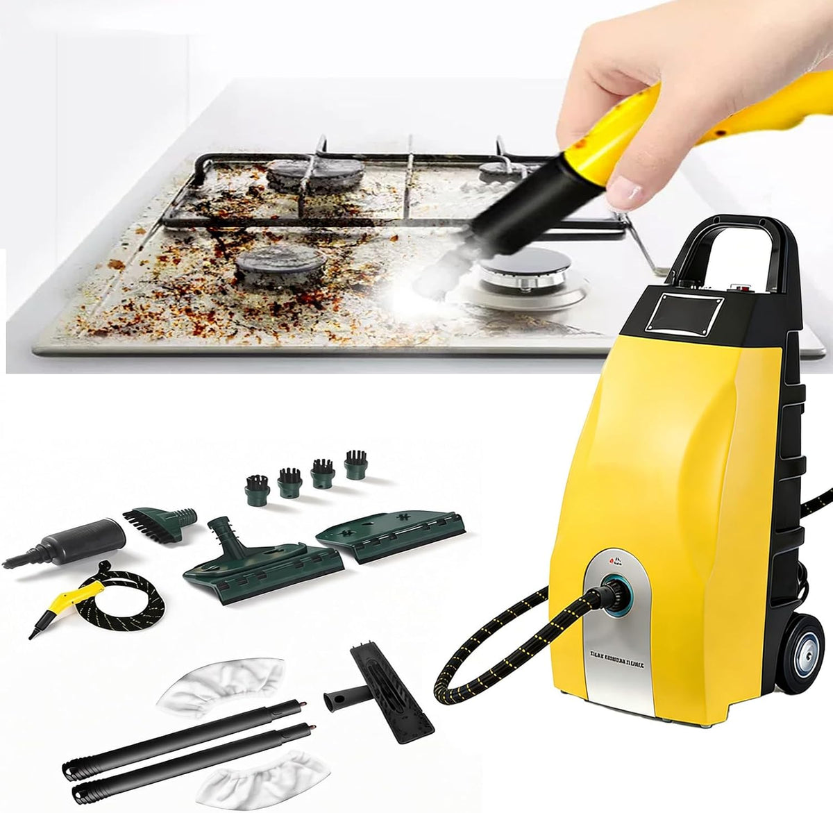 Lpoxuru, Pulitore a vapore, 3000 W, 110 °C, 5 bar, Nero
