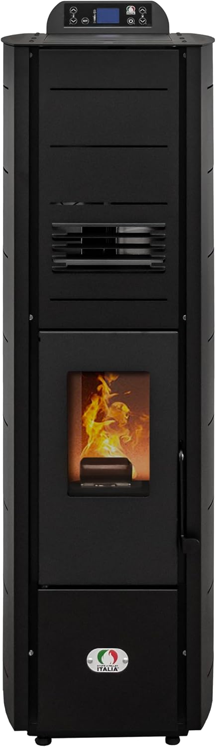 STUFE A PELLET ITALIA, Impianti di riscaldamento a pellet, 8 kW, 70 m, 39 cm, Nero