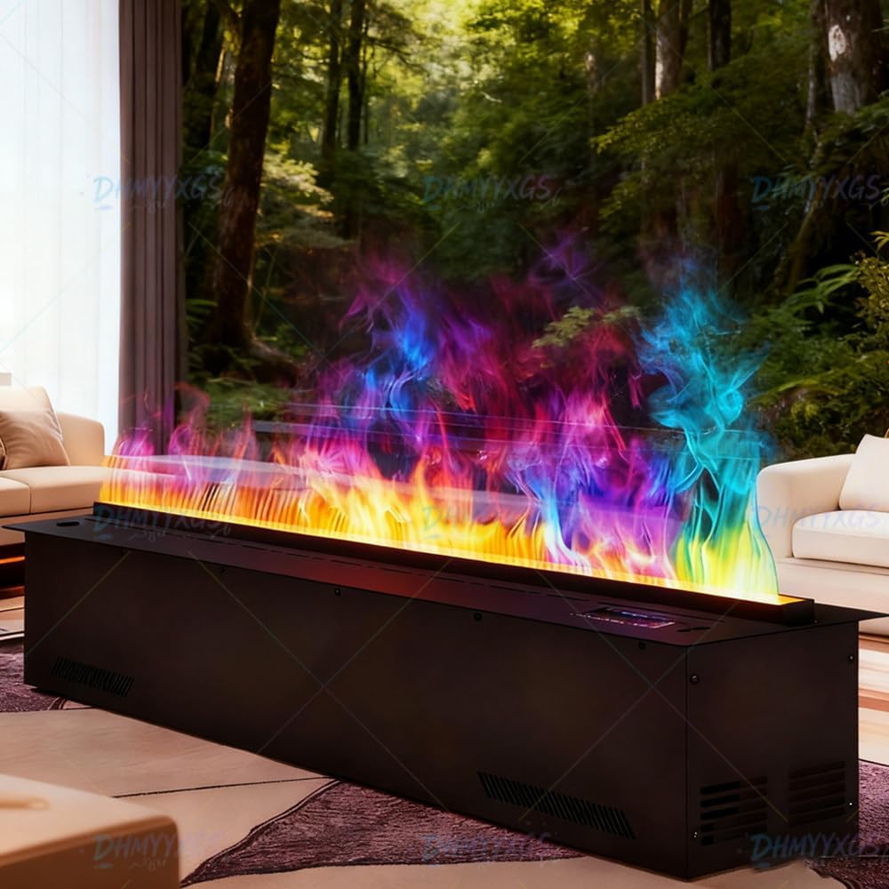 BEESOM, Camino elettrico, 50 CM, 70 cm, 27,6 pollici, Nero, acciaio inox, illuminazione LED, telecomando, spegnimento automatico