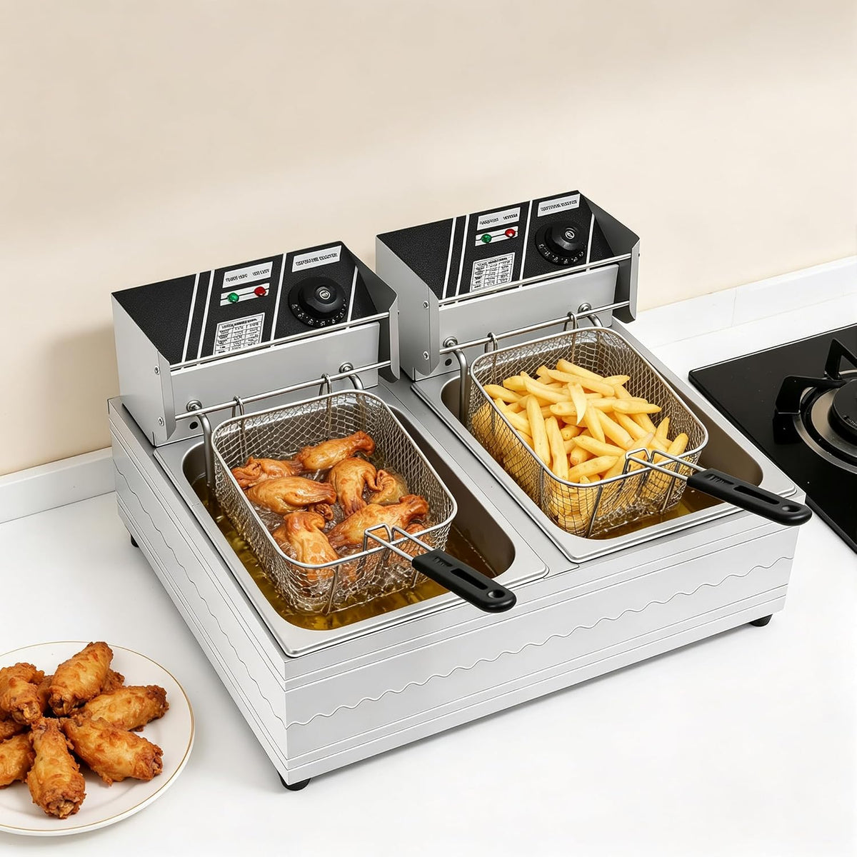 Atnhyruhd, Friggitrici, 6 l, 5000 W, 220 V, Argento, acciaio inox, timer