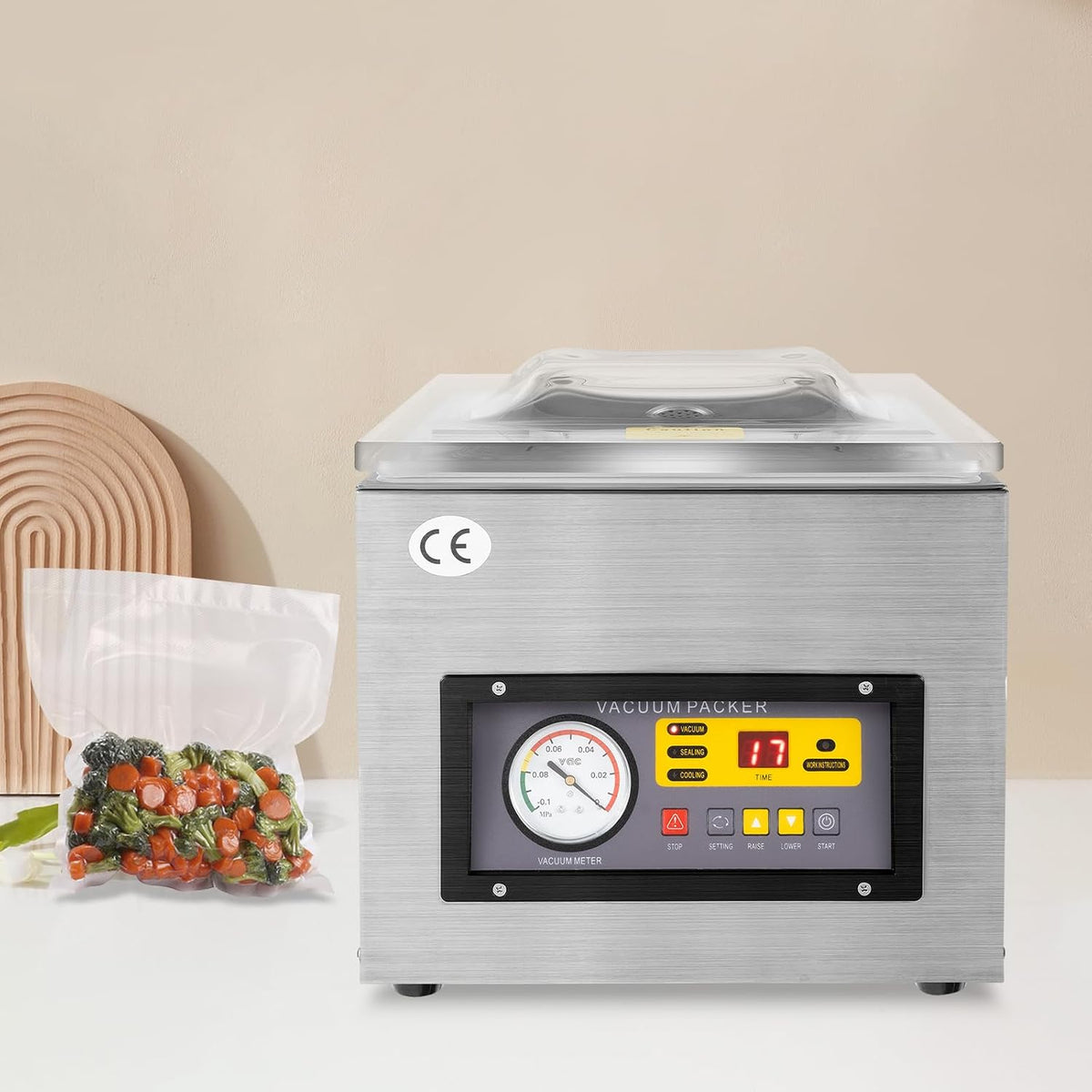 KumuJ, Macchine sottovuoto per alimenti, DZ-260C, 220 V, 120 W, 28 × 33 × 5,5 cm, Nero, acciaio inox, 3 in 1