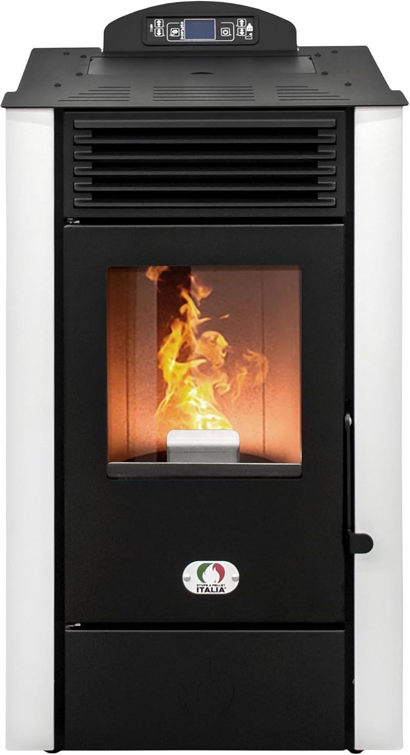 STUFE A PELLET ITALIA, Impianti di riscaldamento a pellet, 10 kW, Nero, Wi-Fi, telecomando