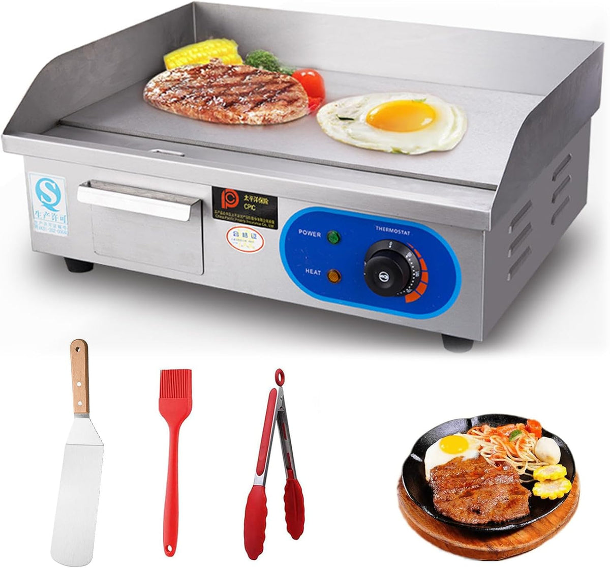 RUYICZB, Piastre, 50-300°C, 220 V, 3000 W, Argento, acciaio inox, funzione grill