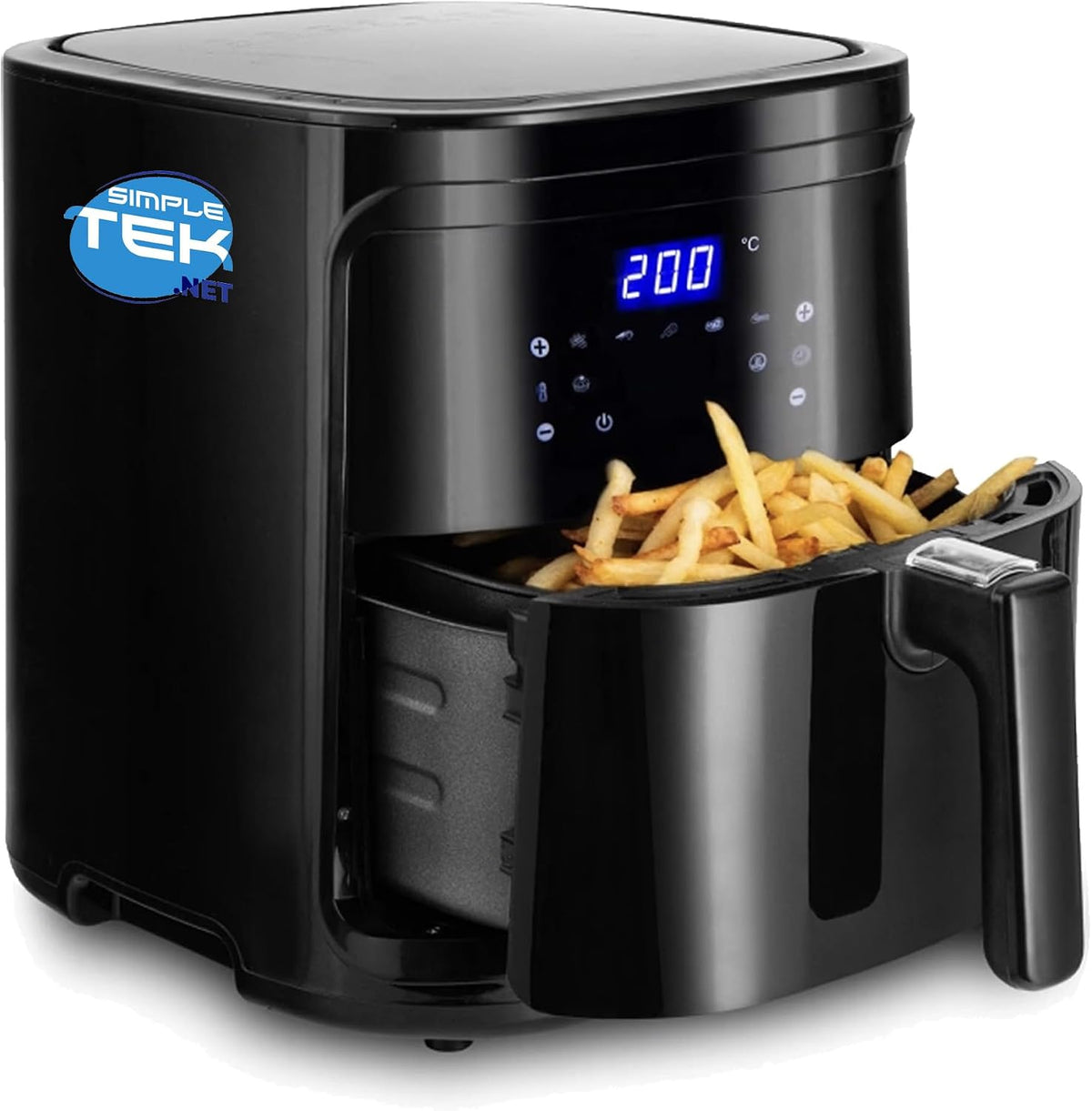 SIMPLETEK, Friggitrice ad aria, 7 Litri, 1900 W, Nero, illuminazione LED, Wi-Fi, timer, Airfryer, 7 Funzioni