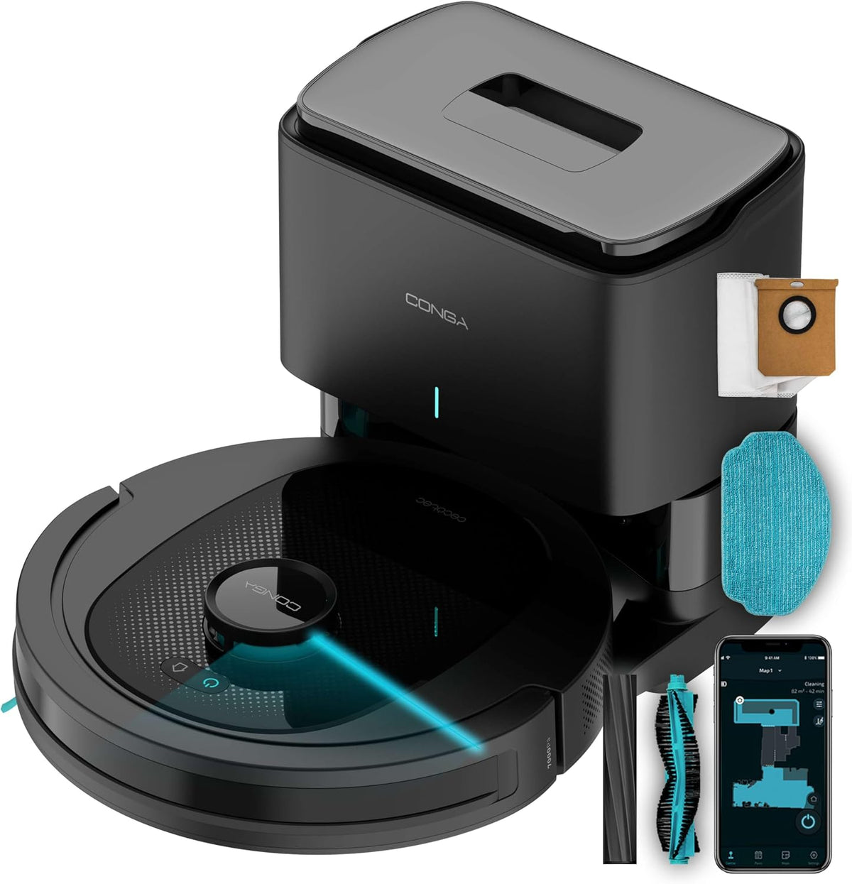 Robot aspirapolvere, Cecotec, 2,5 L, Nero, autopulizia