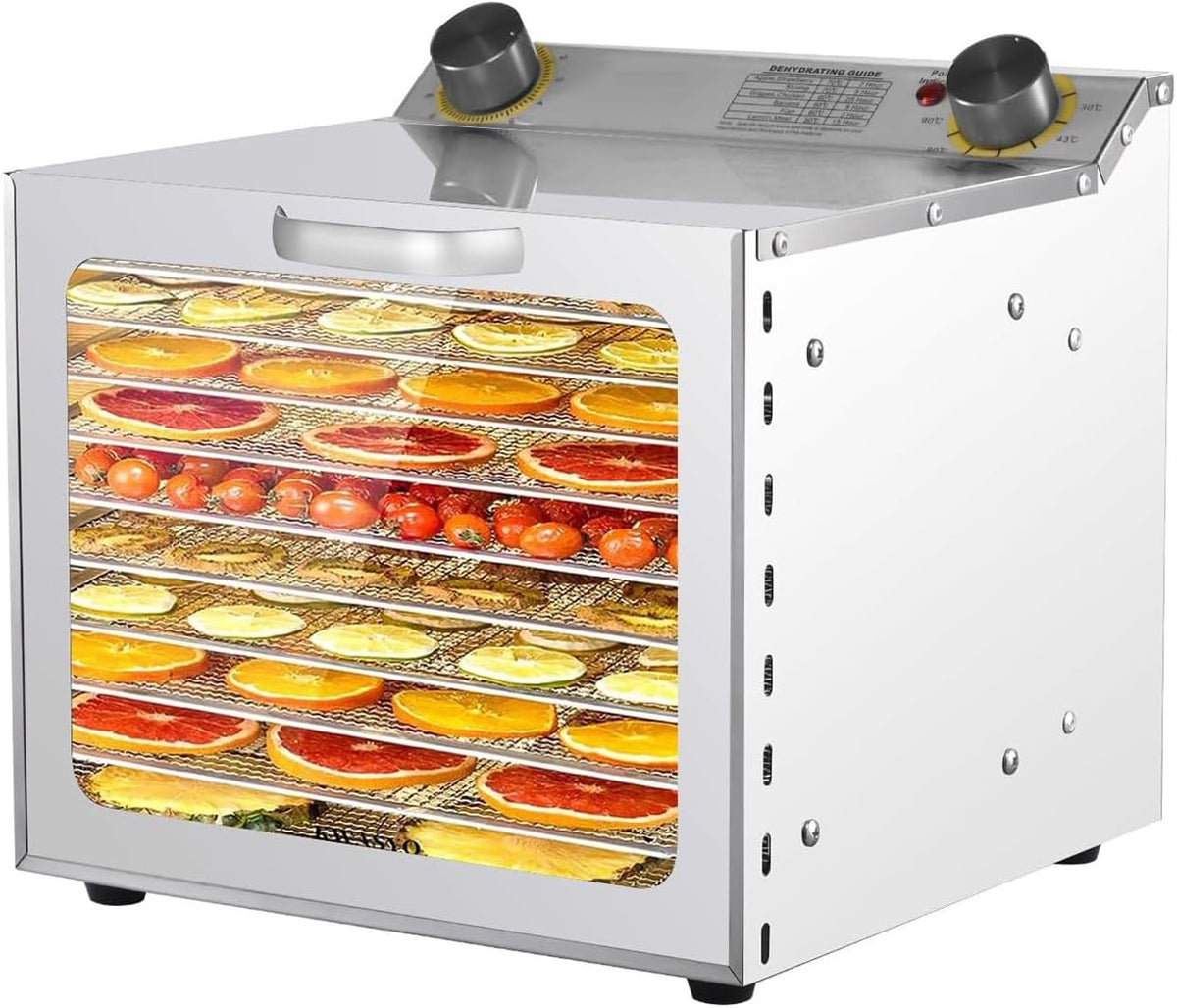 MINEYCHCEY, Essiccatori per alimenti, 20x28 cm, 2,5 cm, 90 °C, Argento, acciaio inox, timer, protezione dal surriscaldamento