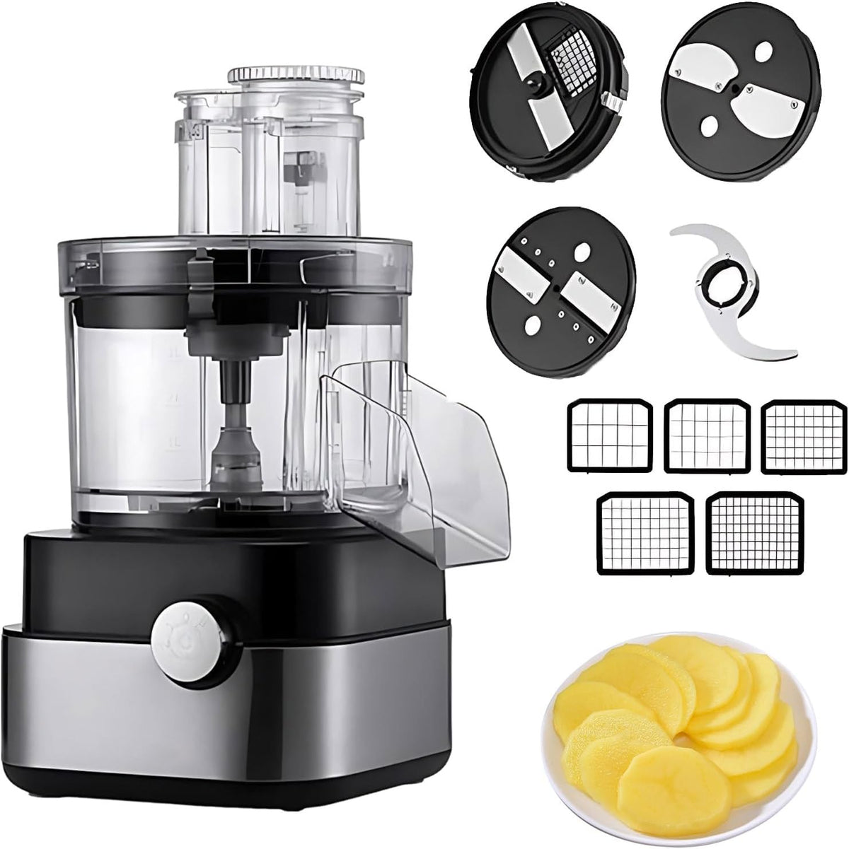 Acentesoft, Robot da cucina, 5 L, 600 W, 800 giri/min, Grigio, acciaio inox, 5 in 1
