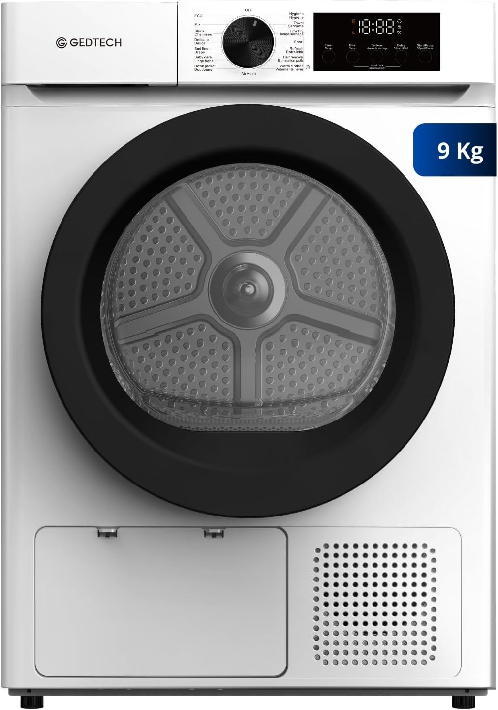 GEDTECH, Asciugatrice, SL9HPE, 9 kg, 60 cm, Bianco, pompa di calore