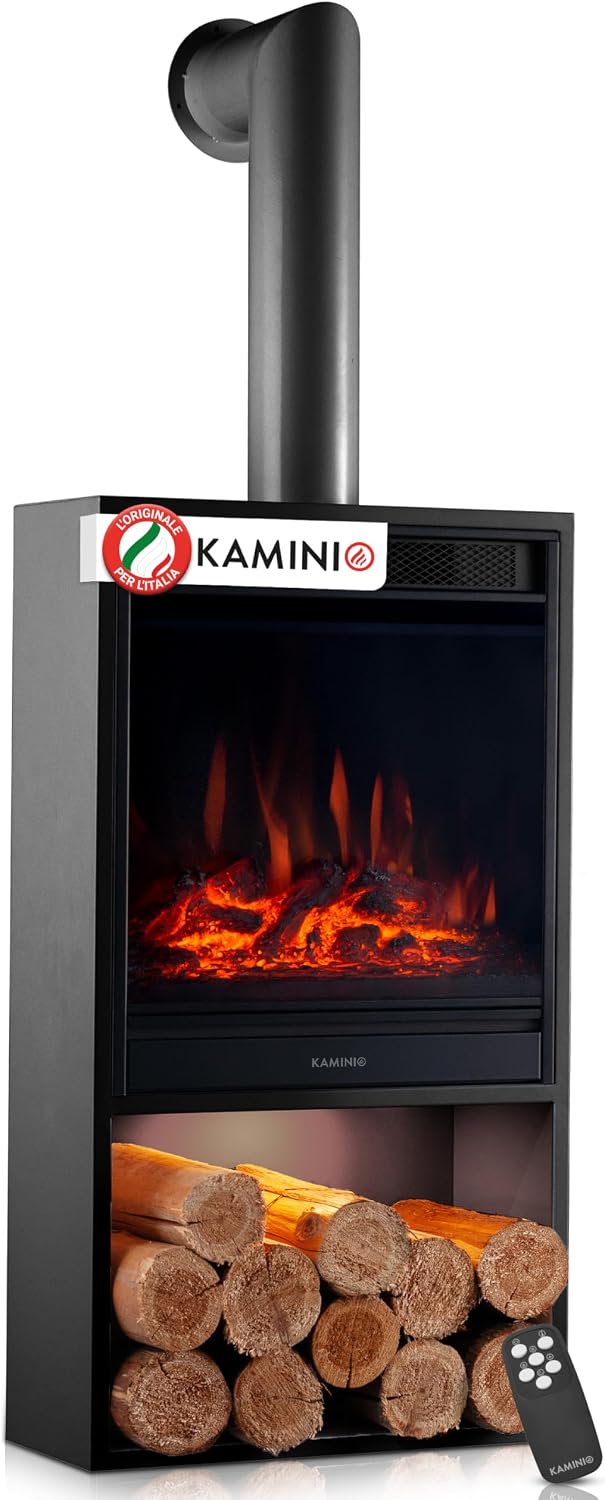Camino elettrico, KAMINIO, 10 dB, 0,9 kW, 30 m, Nero, illuminazione LED, telecomando, protezione dal surriscaldamento