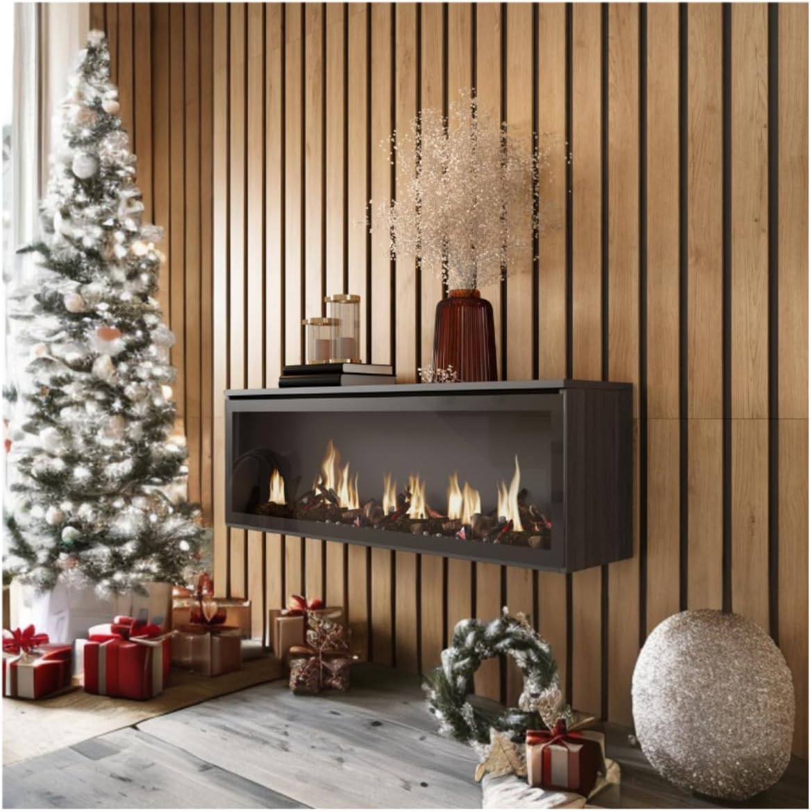 Skraut Home, Camino elettrico, 107 cm, 32 cm, 34 w, Nero, illuminazione LED, telecomando