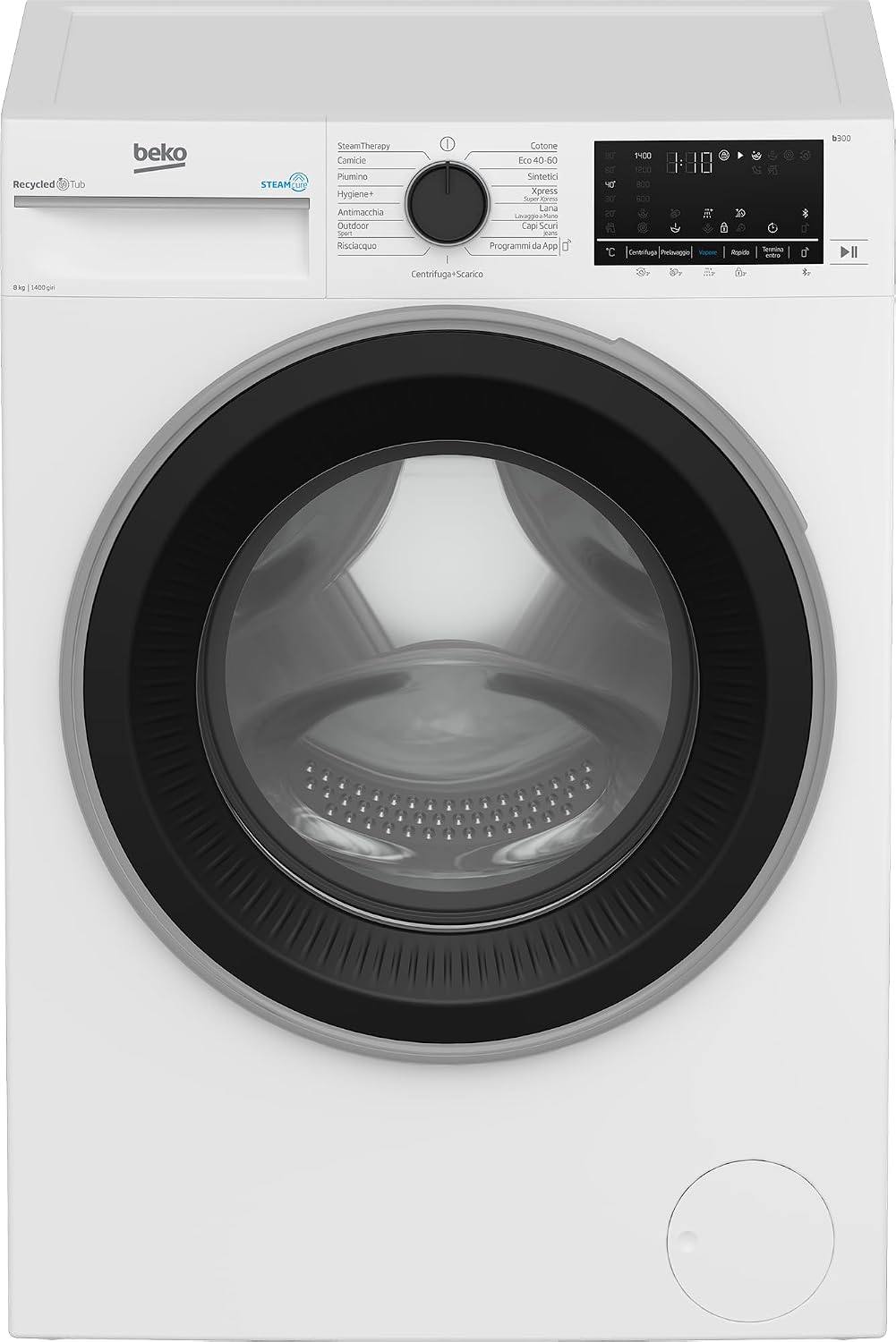 Beko, Lavatrice, BWGU384S, 84x60x55 cm, 8 kg, 50 cm, Bianco, Bluetooth, autopulizia, motore inverter