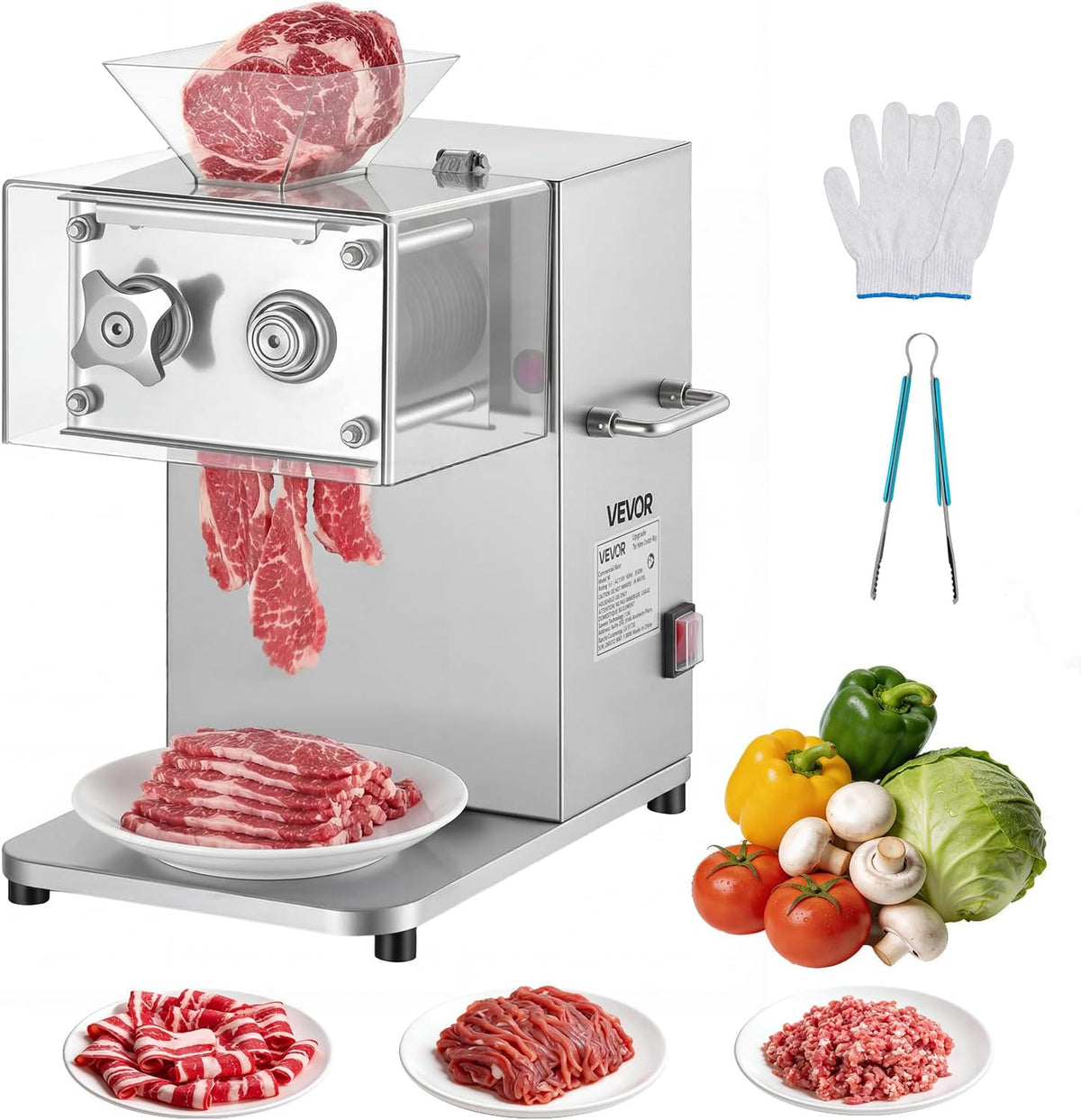 VEVOR, Affettatrice, 850 W, 5 mm, 250 kg, Argento, acciaio inox