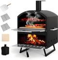 Forno per pizza, KOMFOTTEU, 61 x 53 x 83 cm, 16 pollici, 510 °C, Nero, acciaio inox